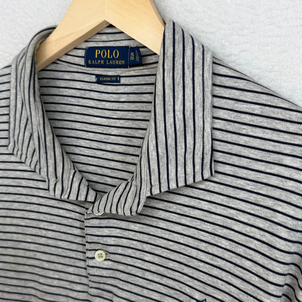 POLO RALPH LAUREN Shirt Mens XL Polo Golf Striped Classic Fit Cotton Gray